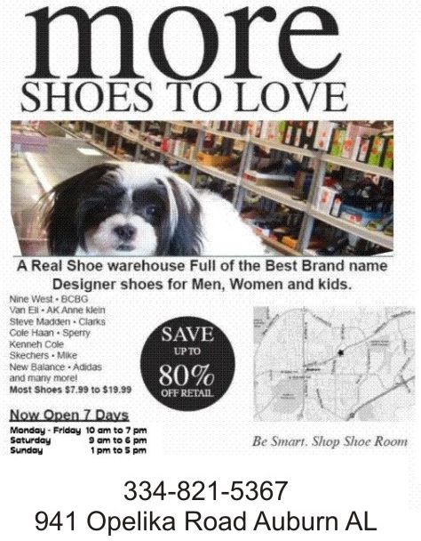 Original Shoe Room flyer: More Shoes to Love. Historical offers and hours, with the store at 941 Opelika Road, Auburn, Alabama.